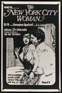8m555 NEW YORK CITY WOMAN 1sh '80 artwork of John Holmes & sexy masked woman!