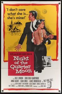 8m565 NIGHT OF THE QUARTER MOON 1sh '59 Barrymore doesn't care what race his wife Julie London is!