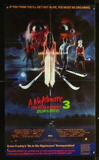 8m573 NIGHTMARE ON ELM STREET 3 video 1sh '87 cool horror art of Freddy Krueger by Matthew Peak!