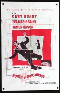 8m583 NORTH BY NORTHWEST 1sh R62 Cary Grant, Eva Marie Saint, Alfred Hitchcock classic!