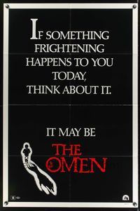 8m603 OMEN it may be teaser 1sh '76 Gregory Peck, Lee Remick, Satanic horror, it may be!