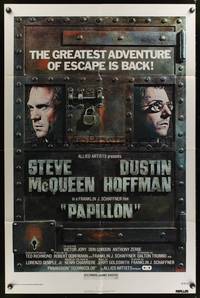 8m626 PAPILLON 1sh R77 different art of prisoners Steve McQueen & Dustin Hoffman!