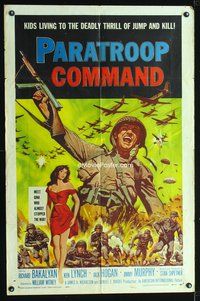 8m628 PARATROOP COMMAND 1sh '59 AIP, WWII sky-diving, cool art of soldiers & sexy Carolyn Hughes!