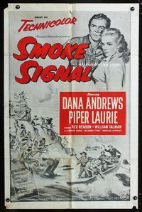 8m742 SMOKE SIGNAL military 1sh '55 Dana Andrews & Piper Laurie flee through Indian territory!