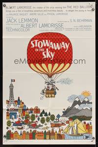 8m768 STOWAWAY IN THE SKY 1sh '62 from Albert Lamorisse of Red Balloon fame, cool art by Einsel!