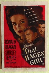 8m815 THAT HAGEN GIRL 1sh '47 great close up of Ronald Reagan & Shirley Temple!