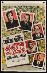 8m822 THEY ALL KISSED THE BRIDE 1sh R55 Joan Crawford & Melvyn Douglas deliver laughs w/o let-up!