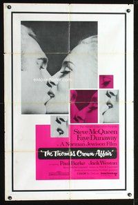 8m832 THOMAS CROWN AFFAIR 1sh '68 best kiss close up of Steve McQueen & sexy Faye Dunaway!