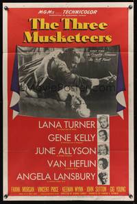 8m839 THREE MUSKETEERS style D 1sh '48 Lana Turner, Gene Kelly, June Allyson, Angela Lansbury