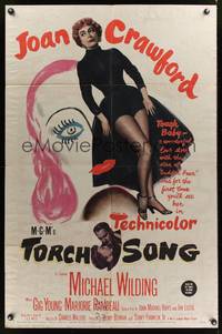 8m870 TORCH SONG 1sh '53 unusual art of tough baby Joan Crawford, a wonderful love story!