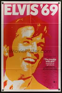 8m885 TROUBLE WITH GIRLS 1sh '69 great gigantic close up art of smiling Elvis Presley!