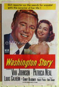 8m942 WASHINGTON STORY 1sh '52 great close up image of Van Johnson & Patricia Neal!