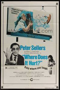 8m953 WHERE DOES IT HURT style B 1sh '72 wacky image of doctor Peter Sellers, only where you laugh!