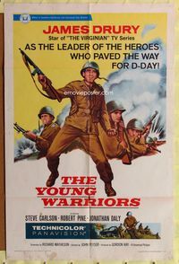8m995 YOUNG WARRIORS 1sh '66 art of soldier James Drury, star of TV's The Virginian!