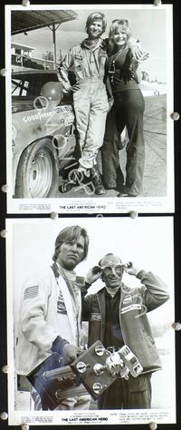 8p733 LAST AMERICAN HERO 2 8x10s '73 Jeff Bridges, sexy Valerie Perrine, car racing!