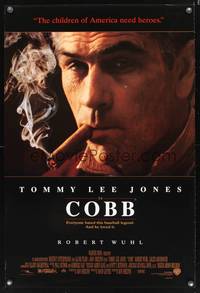8r121 COBB DS 1sh '94 baseball, close-up of cigar smoking Tommy Lee Jones as Ty Cobb!