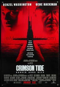 8r134 CRIMSON TIDE DS advance 1sh '95 Denzel Washington, Gene Hackman, cool submarine image!