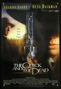 8r387 QUICK & THE DEAD DS 1sh '95 super close up of Sharon Stone with gun, Gene Hackman!