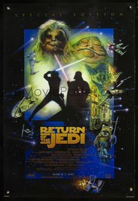 8r392 RETURN OF THE JEDI style D DS advance 1sh R97 George Lucas, Mark Hamill, Harrison Ford