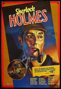8r418 SHERLOCK HOLMES video 1sh '88 great art of Basil Rathbone as most famous sleuth!