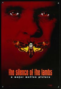 8r425 SILENCE OF THE LAMBS DS teaser 1sh '90 creepy image of Anthony Hopkins with moth over mouth!