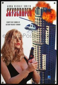 8r429 SKYSCRAPER 1sh '97 sexy busty Anna Nicole Smith w/gun, chopper, & exploding tower!