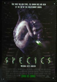 8r449 SPECIES advance 1sh '95 creepy artwork of alien Natasha Henstridge in embryo sac!