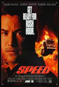 8r450 SPEED style A advance 1sh '94 huge close up of Keanu Reeves & bus driving through flames!