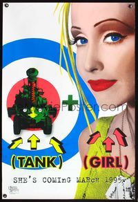 8r485 TANK GIRL teaser 1sh '95 wacky Lori Petty w/bullseye pop-art image!