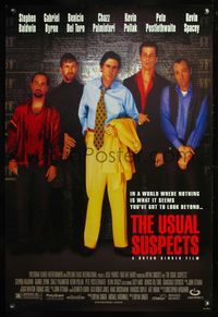 8r518 USUAL SUSPECTS DS 1sh '95 Kevin Spacey covering watch, Baldwin, Byrne, Palminteri, Singer