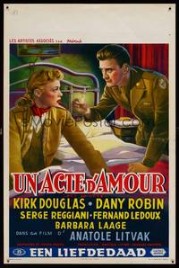 8s451 ACT OF LOVE Belgian '53 different art of soldier Kirk Douglas, Dany Robin!