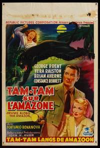 8s456 ANGEL ON THE AMAZON Belgian '48 art of George Brent, Vera Ralston, panther attack!
