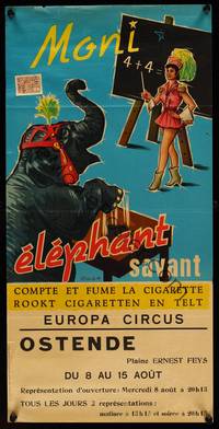 8s546 MONI ELEPHANT SAVANT circus Belgian '62 great art of elephant doing arithmetic!