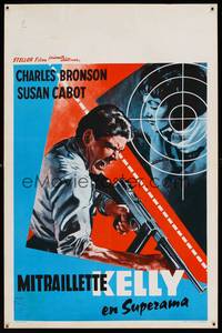 8s530 MACHINE GUN KELLY Belgian '58 wild art of Charles Bronson w/machine gun, Roger Corman, AIP!