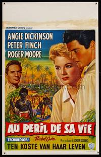 8s581 SINS OF RACHEL CADE Belgian '60 close-up art of Peter Finch, Angie Dickinson, young Moore!