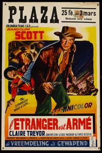 8s588 STRANGER WORE A GUN Belgian '53 cool art of cowboy Randolph Scott!