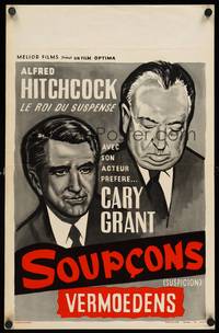 8s591 SUSPICION Belgian R60s cool art of Alfred Hitchcock & Cary Grant!