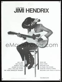 8s439 JIMI HENDRIX French 23x30 '73 cool art of the rock & roll guitar god playing on chair!