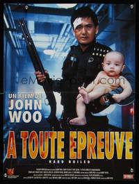8s379 HARD BOILED French 16x21 '92 John Woo, great image of Chow Yun-Fat holding gun and baby!