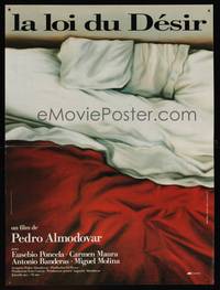 8s395 LAW OF DESIRE French 16x21 '87 Pedro Almodovar's La ley del deseo, image of unmade bed!