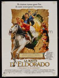8s411 ROAD TO EL DORADO French 16x21 '00 Dreamworks cartoon, explorers on horse, the city of gold!