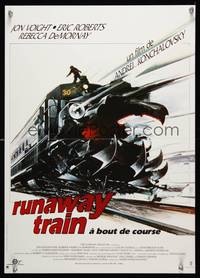 8s414 RUNAWAY TRAIN French 15x21 '85 cool Landi artwork of out-of-control train!