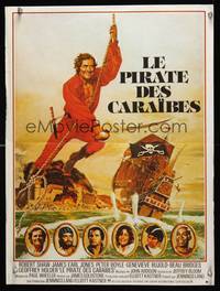 8s423 SWASHBUCKLER French 15x21 '76 art of pirate Robert Shaw swinging on rope by ship by Solie!