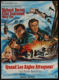8s431 WHERE EAGLES DARE French 15x21 '68 Clint Eastwood, Richard Burton, Mary Ure, art by Mascii!