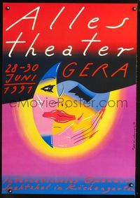 8s626 ALLES THEATER GERA Polish/German film festival poster '91 Kalarus art of sun & moon in love!