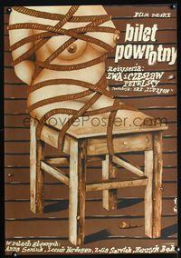 8s741 RETURN TICKET Polish 26x38 '79 Bilet powrotny, bizarre Socha art of woman-chair tied up!