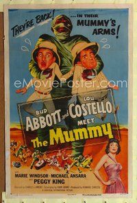 8t014 ABBOTT & COSTELLO MEET THE MUMMY 1sh '55 Bud & Lou are back in their mummy's arms!