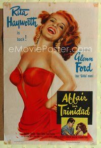 8t002 AFFAIR IN TRINIDAD style A 1sh '52 best art of sexiest Rita Hayworth thrusting out her chest!