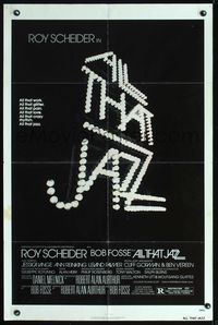 8t031 ALL THAT JAZZ 1sh '79 Roy Scheider, Jessica Lange, Bob Fosse musical!