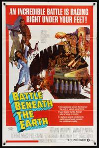 8t066 BATTLE BENEATH THE EARTH 1sh '68 cool sci-fi art of Kerwin Mathews & sexy Viviane Ventura!
